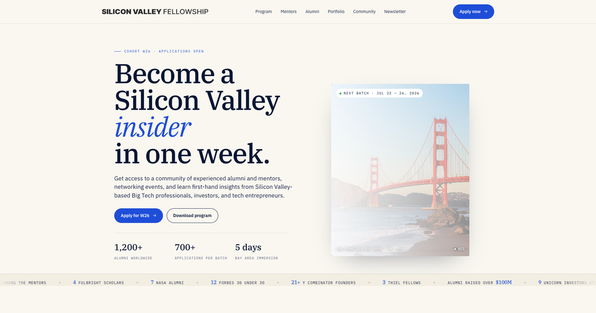 Silicon Valley Fellowship · Become an insider in one week. — Siliconvalleyfellowship